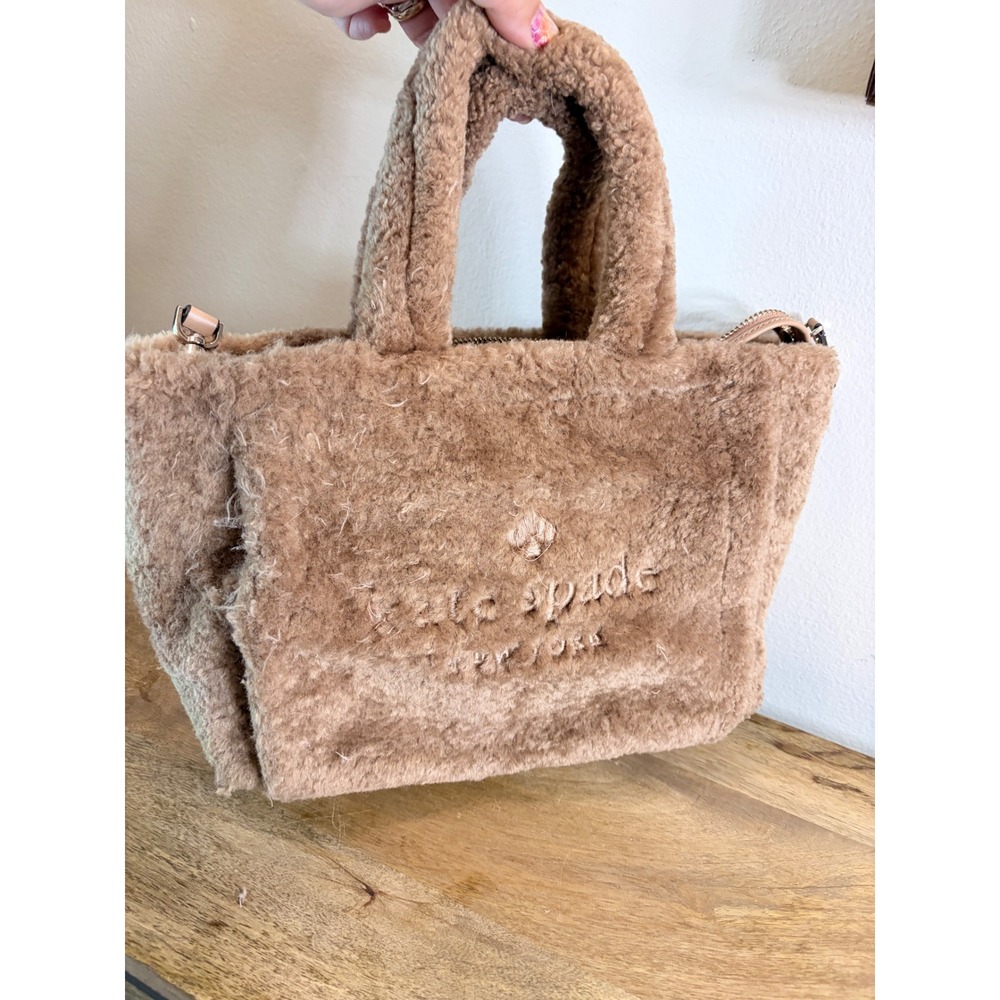 Kate Spade Ellie Faux Fur Small Tote Tan Teddy Crossbody Bag *AS IS*